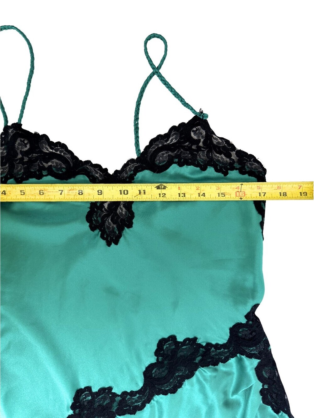 Vintage Victoria's Secret Green Satin Lace Slip Dress Y2K Size Medium - Picture 7 of 7
